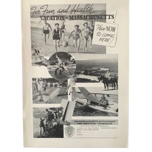 Vintage 1938 Massachusetts Fun and Health Vacation Ad Advertisement